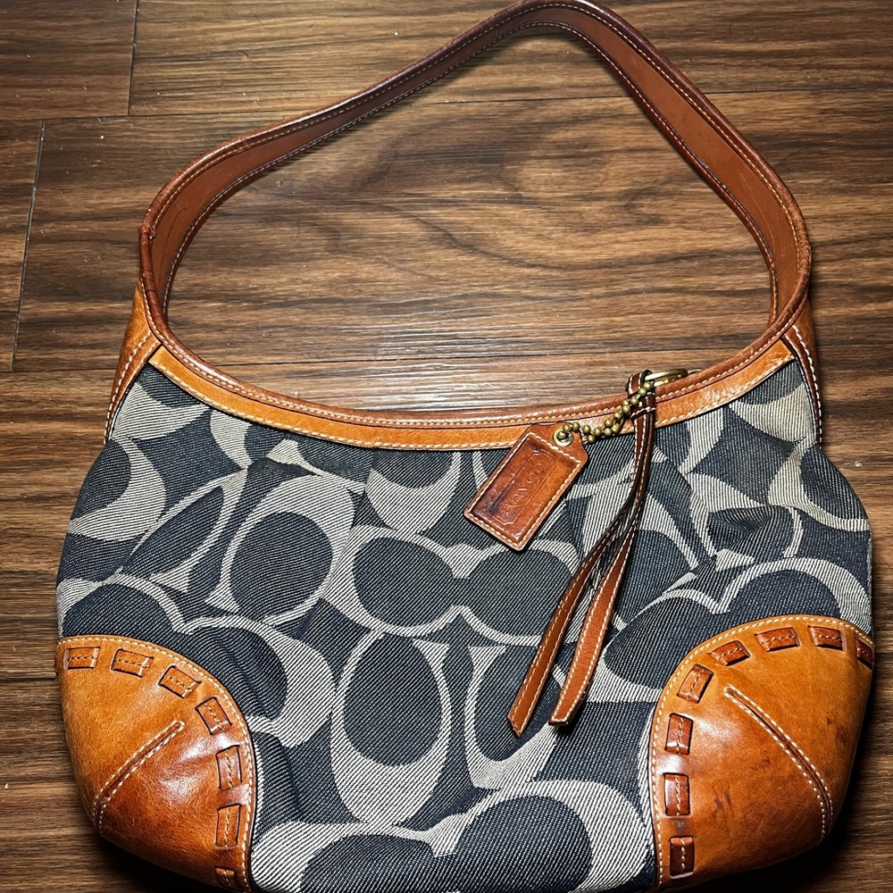 Vintage Coach Ergo Jaquard Signature Denim Hobo Shoulder Bag